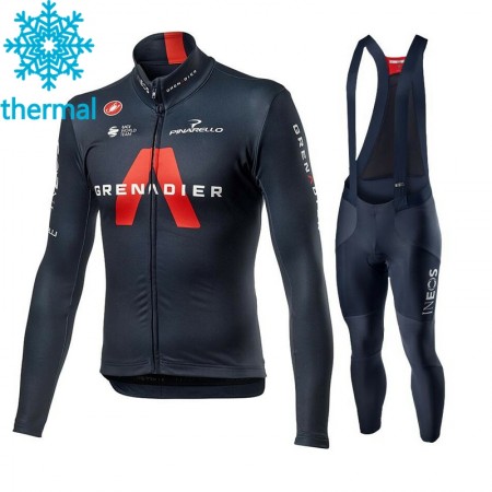 Radbekleidung Radtrikot Langarm + Lang Trägerhose 2021 Ineos Grenadiers Winter Thermal Fleece N001